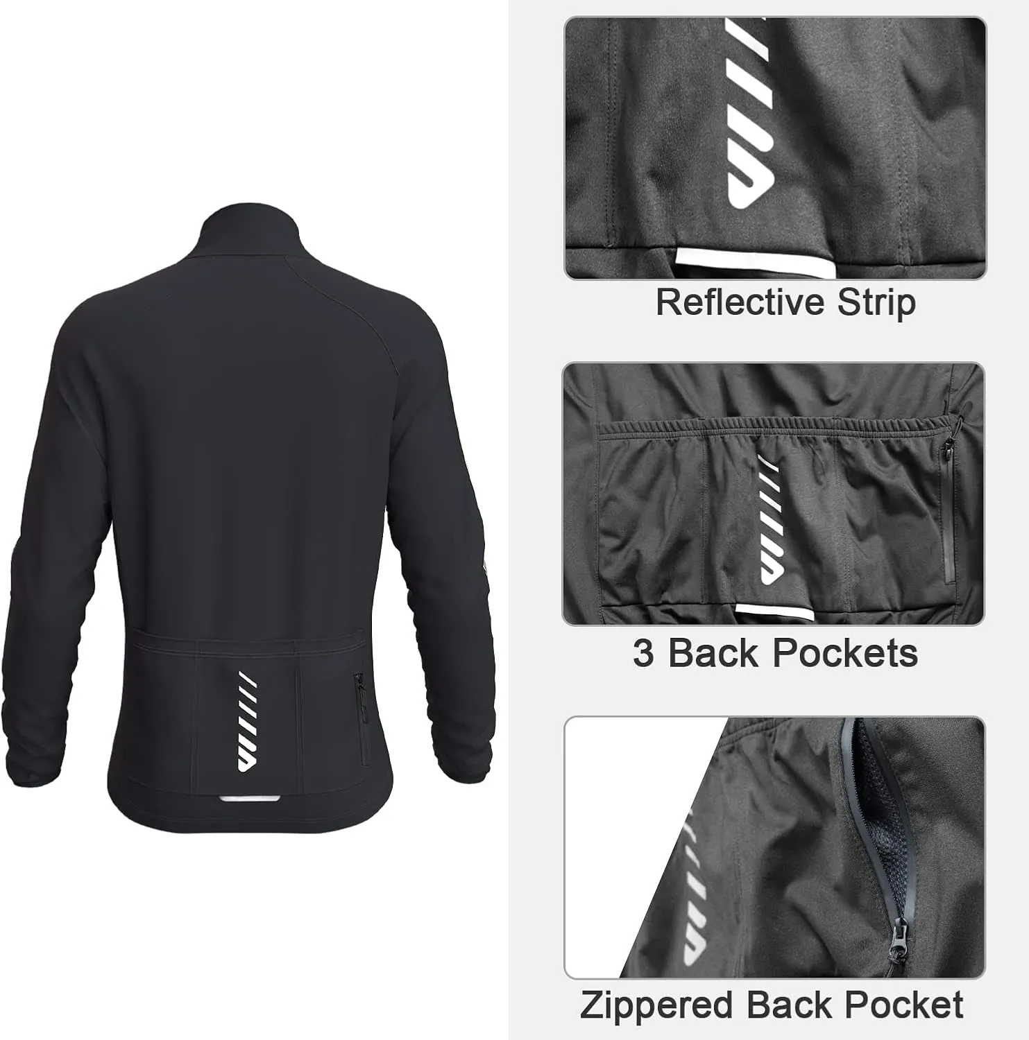 Wulibike Cycling Jackets for Men, Reflective Running Jacket Men Winter Cold Weather Cycling Clothing Full Zip with Pockets