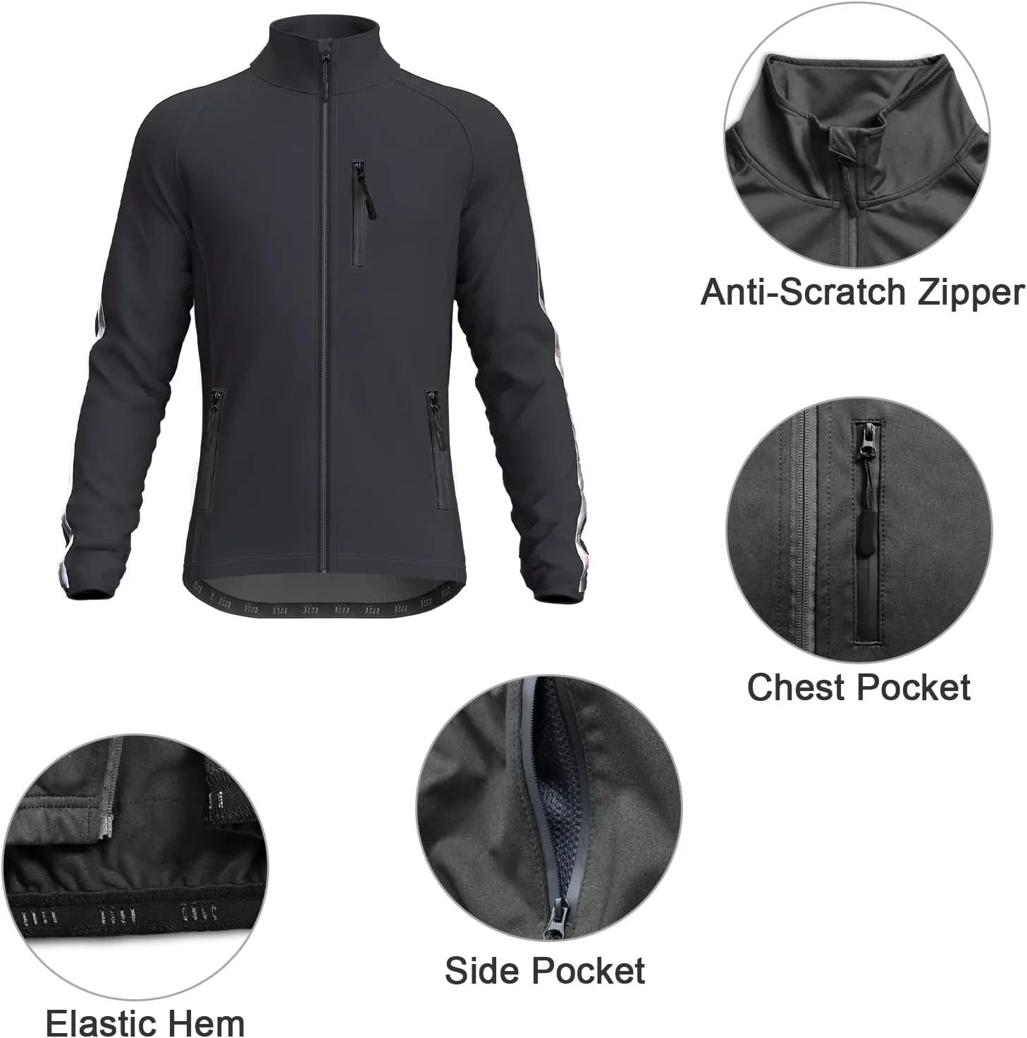 Wulibike Cycling Jackets for Men, Reflective Running Jacket Men Winter Cold Weather Cycling Clothing Full Zip with Pockets