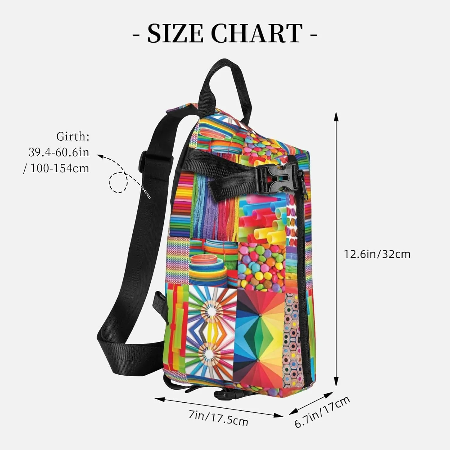 Wurton Colorful Collage Print Travel Crossbody Backpack Bag,Lightweight Sling Bag For Travel Unisex