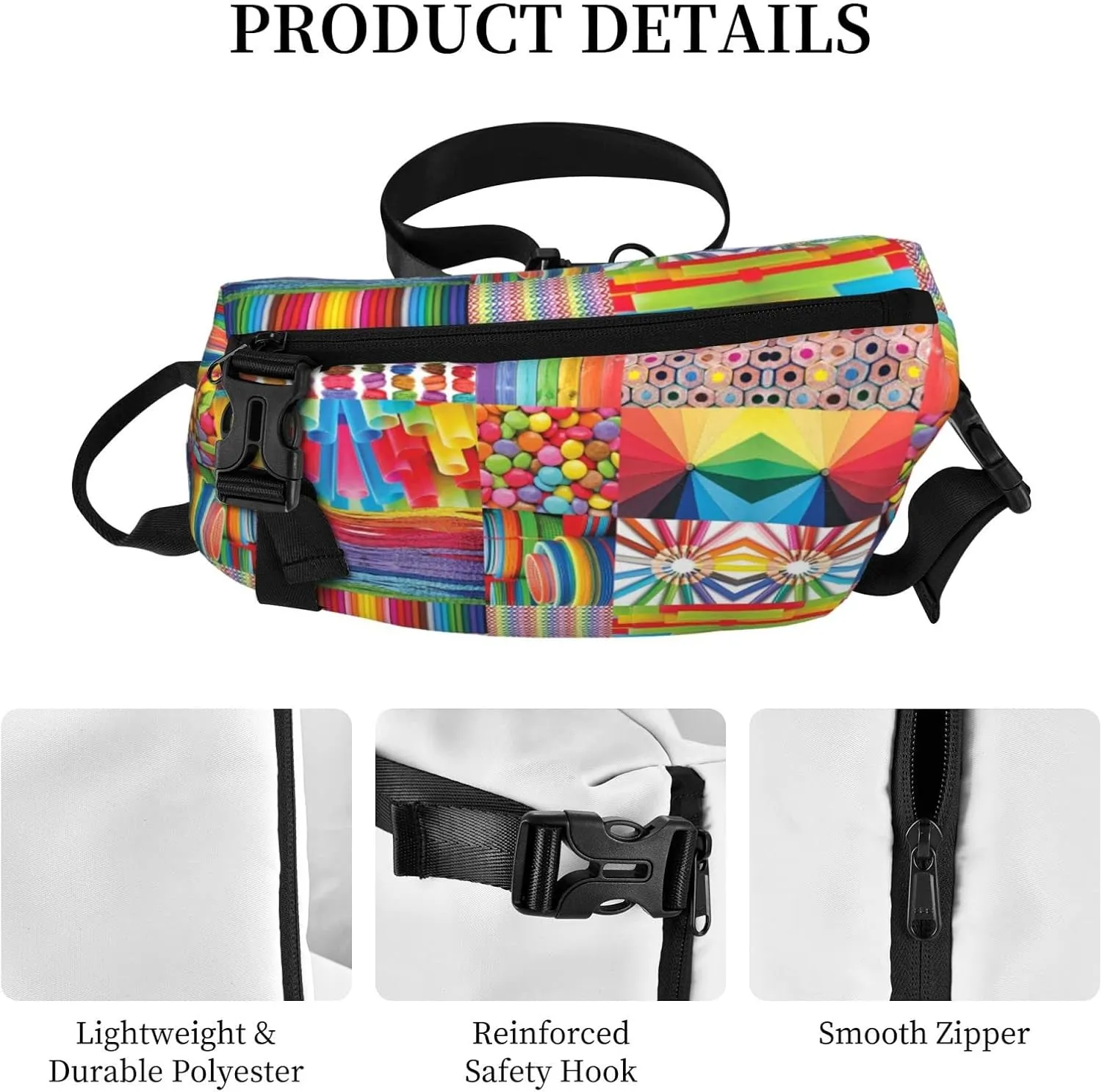 Wurton Colorful Collage Print Travel Crossbody Backpack Bag,Lightweight Sling Bag For Travel Unisex
