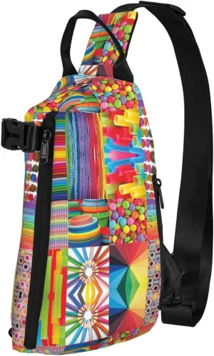 Wurton Colorful Collage Print Travel Crossbody Backpack Bag,Lightweight Sling Bag For Travel Unisex