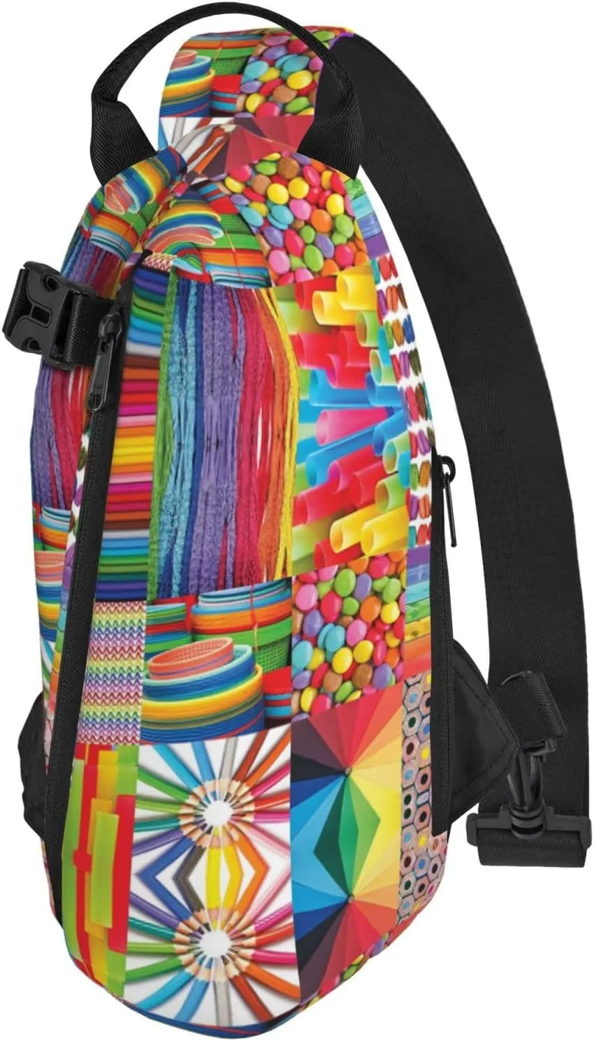 Wurton Colorful Collage Print Travel Crossbody Backpack Bag,Lightweight Sling Bag For Travel Unisex