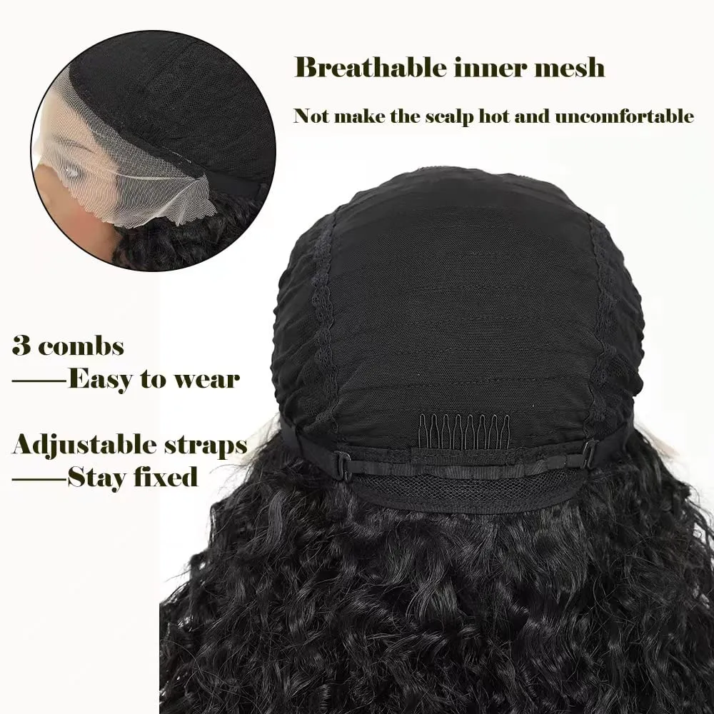 X-TRESS 180 Density Deep Wave Curly Hd Lace Front Wigs For Black And White Women Glueless Wigs Pre Plucked Pre Cut 13x4x1 Highlight Synthetic Lace Frontal Wig Long 26 Inch Water Wavy
