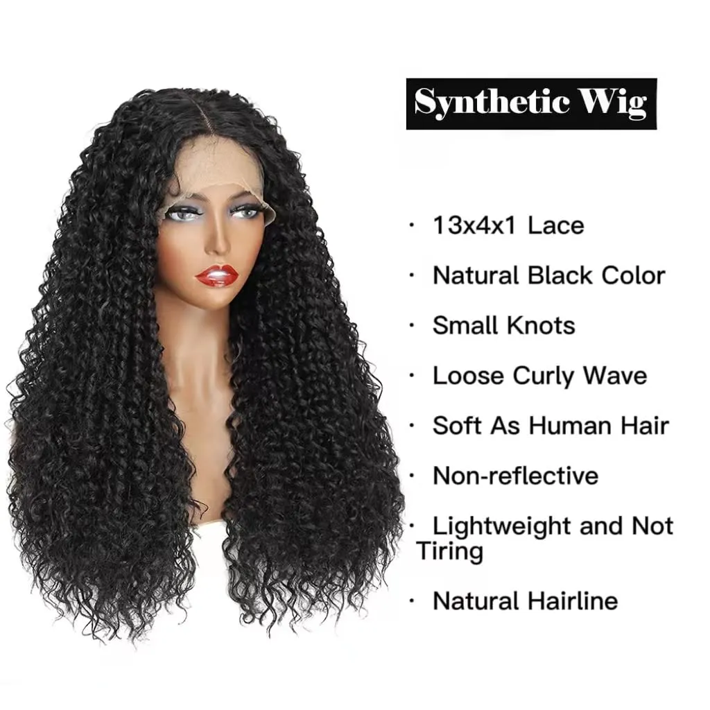 X-TRESS 180 Density Deep Wave Curly Hd Lace Front Wigs For Black And White Women Glueless Wigs Pre Plucked Pre Cut 13x4x1 Highlight Synthetic Lace Frontal Wig Long 26 Inch Water Wavy