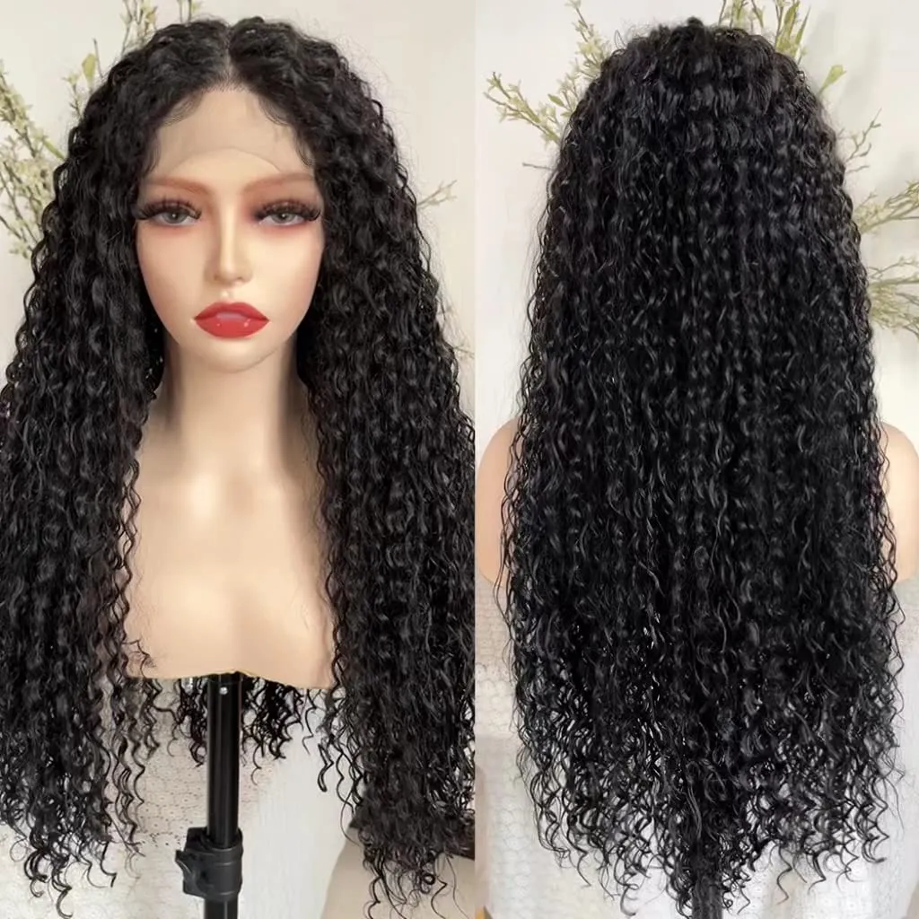 X-TRESS 180 Density Deep Wave Curly Hd Lace Front Wigs For Black And White Women Glueless Wigs Pre Plucked Pre Cut 13x4x1 Highlight Synthetic Lace Frontal Wig Long 26 Inch Water Wavy