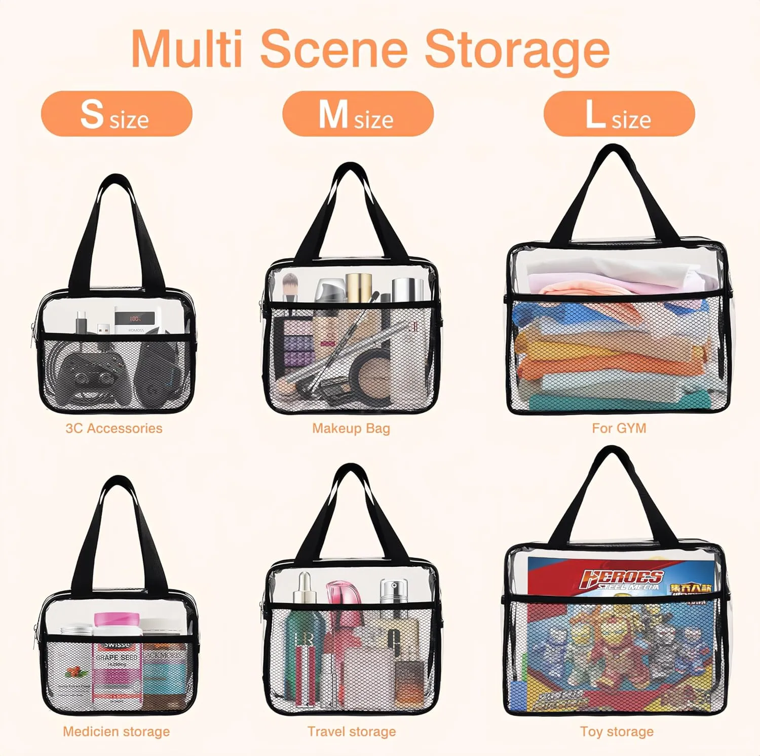 XEWEA Large Small Clear Travel Toiletry Bags with Handles & Pocket for Men Women, 3PCS TSA Approved Transparent Makeup Bag,Waterproof PVC Quart Organizer with Zipper for Toiletries Airline Essentials