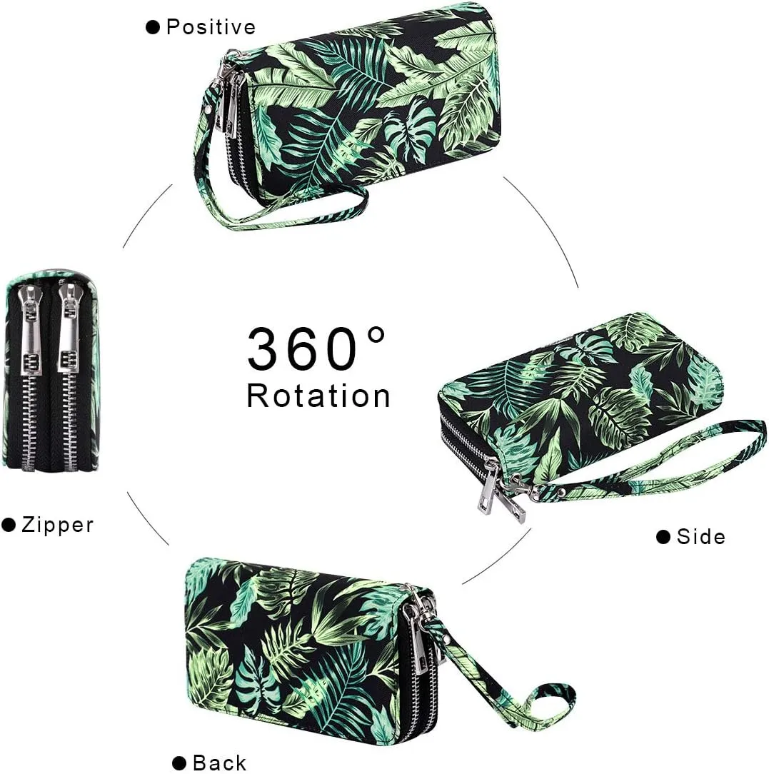 XEYOU Double Zipper Long Clutch Wallet Cellphone Wallet for Women with Removable Wristlet Strap for Credit Card, Cash, Coin, Bill