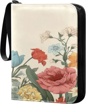 xigua Colorful Herbal Wildflower Card Binder 4-Pockets, Trading Card Binder 400 Pockets Baseball Card Binder Waterproof PU Leather Card Collection Binder for Games Card Album Card