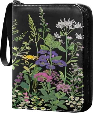 xigua Colorful Herbal Wildflower Card Binder 4-Pockets, Trading Card Binder 400 Pockets Baseball Card Binder Waterproof PU Leather Card Collection Binder for Games Card Album Card