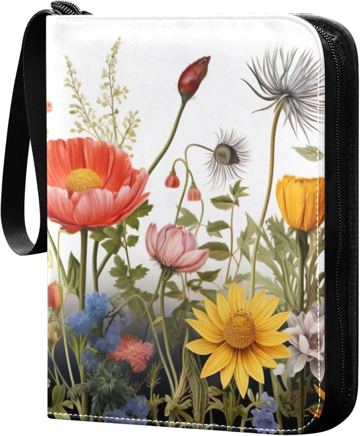 xigua Colorful Herbal Wildflower Card Binder 4-Pockets, Trading Card Binder 400 Pockets Baseball Card Binder Waterproof PU Leather Card Collection Binder for Games Card Album Card