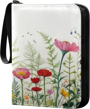 xigua Colorful Herbal Wildflower Card Binder 4-Pockets, Trading Card Binder 400 Pockets Baseball Card Binder Waterproof PU Leather Card Collection Binder for Games Card Album Card