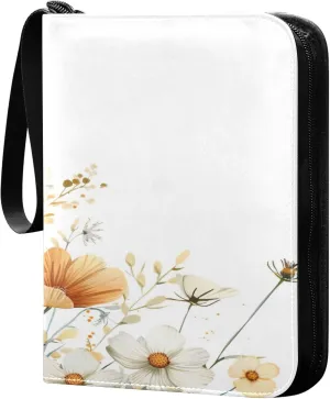 xigua Colorful Herbal Wildflower Card Binder 4-Pockets, Trading Card Binder 400 Pockets Baseball Card Binder Waterproof PU Leather Card Collection Binder for Games Card Album Card