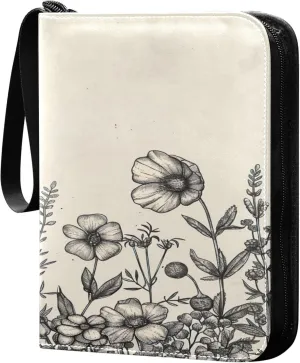 xigua Colorful Herbal Wildflower Card Binder 4-Pockets, Trading Card Binder 400 Pockets Baseball Card Binder Waterproof PU Leather Card Collection Binder for Games Card Album Card