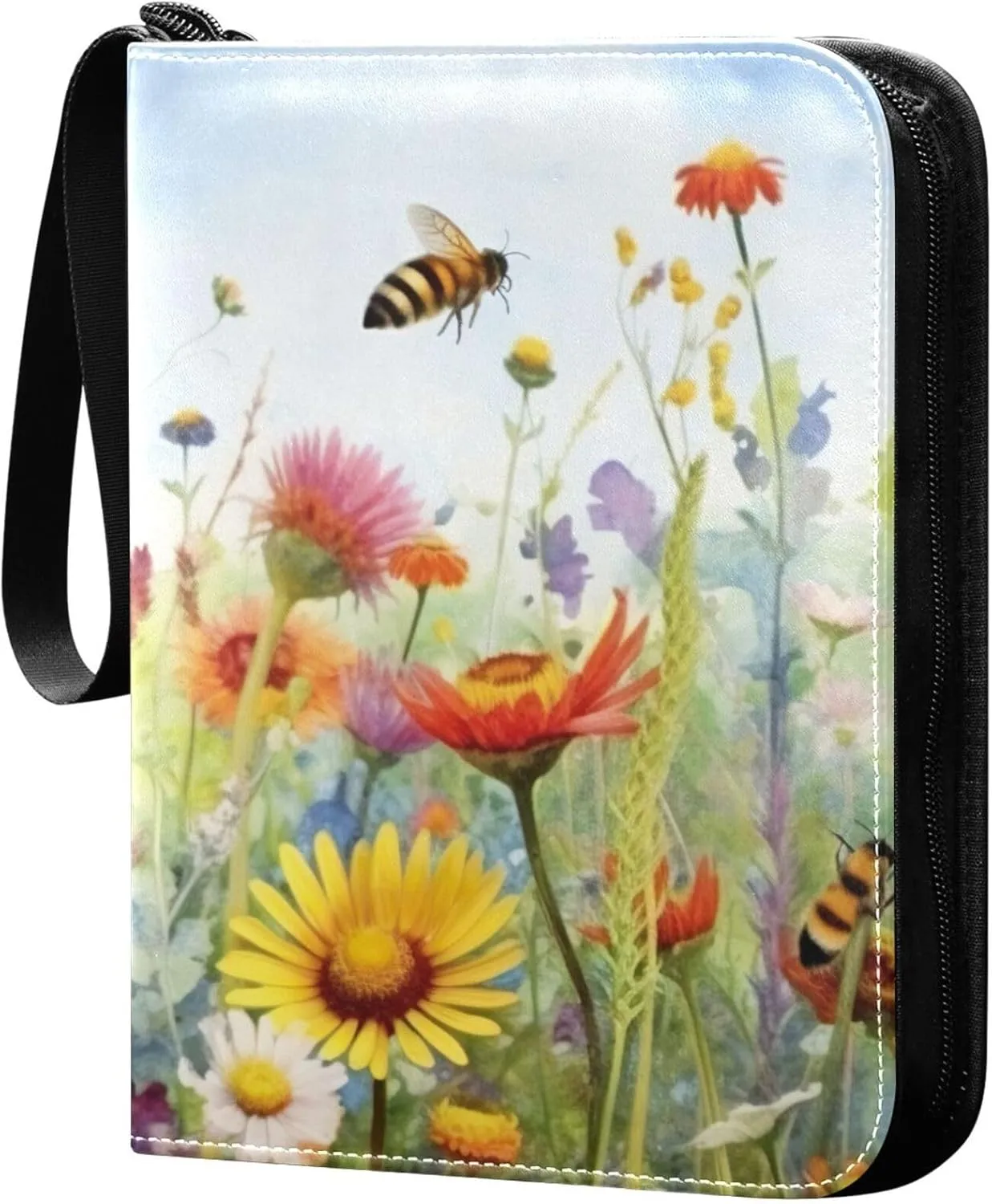 xigua Colorful Herbal Wildflower Card Binder 4-Pockets, Trading Card Binder 400 Pockets Baseball Card Binder Waterproof PU Leather Card Collection Binder for Games Card Album Card