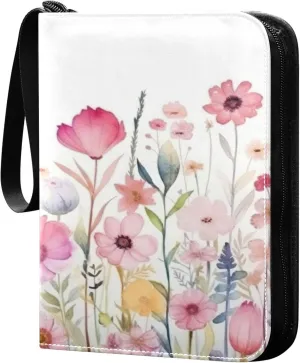 xigua Colorful Herbal Wildflower Card Binder 4-Pockets, Trading Card Binder 400 Pockets Baseball Card Binder Waterproof PU Leather Card Collection Binder for Games Card Album Card