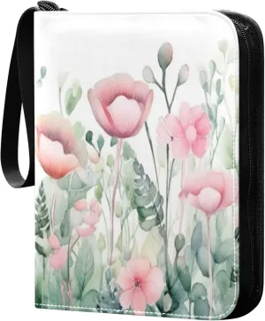 xigua Colorful Herbal Wildflower Card Binder 4-Pockets, Trading Card Binder 400 Pockets Baseball Card Binder Waterproof PU Leather Card Collection Binder for Games Card Album Card