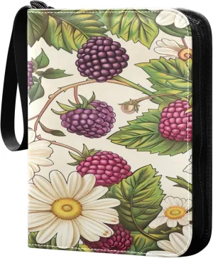 xigua Colorful Herbal Wildflower Card Binder 4-Pockets, Trading Card Binder 400 Pockets Baseball Card Binder Waterproof PU Leather Card Collection Binder for Games Card Album Card