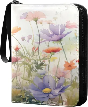xigua Colorful Herbal Wildflower Card Binder 4-Pockets, Trading Card Binder 400 Pockets Baseball Card Binder Waterproof PU Leather Card Collection Binder for Games Card Album Card