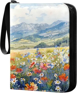 xigua Colorful Herbal Wildflower Card Binder 4-Pockets, Trading Card Binder 400 Pockets Baseball Card Binder Waterproof PU Leather Card Collection Binder for Games Card Album Card