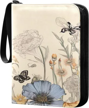 xigua Colorful Herbal Wildflower Card Binder 4-Pockets, Trading Card Binder 400 Pockets Baseball Card Binder Waterproof PU Leather Card Collection Binder for Games Card Album Card
