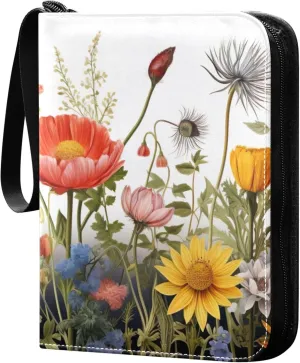 xigua Colorful Herbal Wildflower Card Binder 4-Pockets, Trading Card Binder 400 Pockets Baseball Card Binder Waterproof PU Leather Card Collection Binder for Games Card Album Card