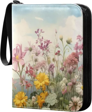 xigua Colorful Herbal Wildflower Card Binder 4-Pockets, Trading Card Binder 400 Pockets Baseball Card Binder Waterproof PU Leather Card Collection Binder for Games Card Album Card