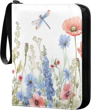 xigua Colorful Herbal Wildflower Card Binder 4-Pockets, Trading Card Binder 400 Pockets Baseball Card Binder Waterproof PU Leather Card Collection Binder for Games Card Album Card