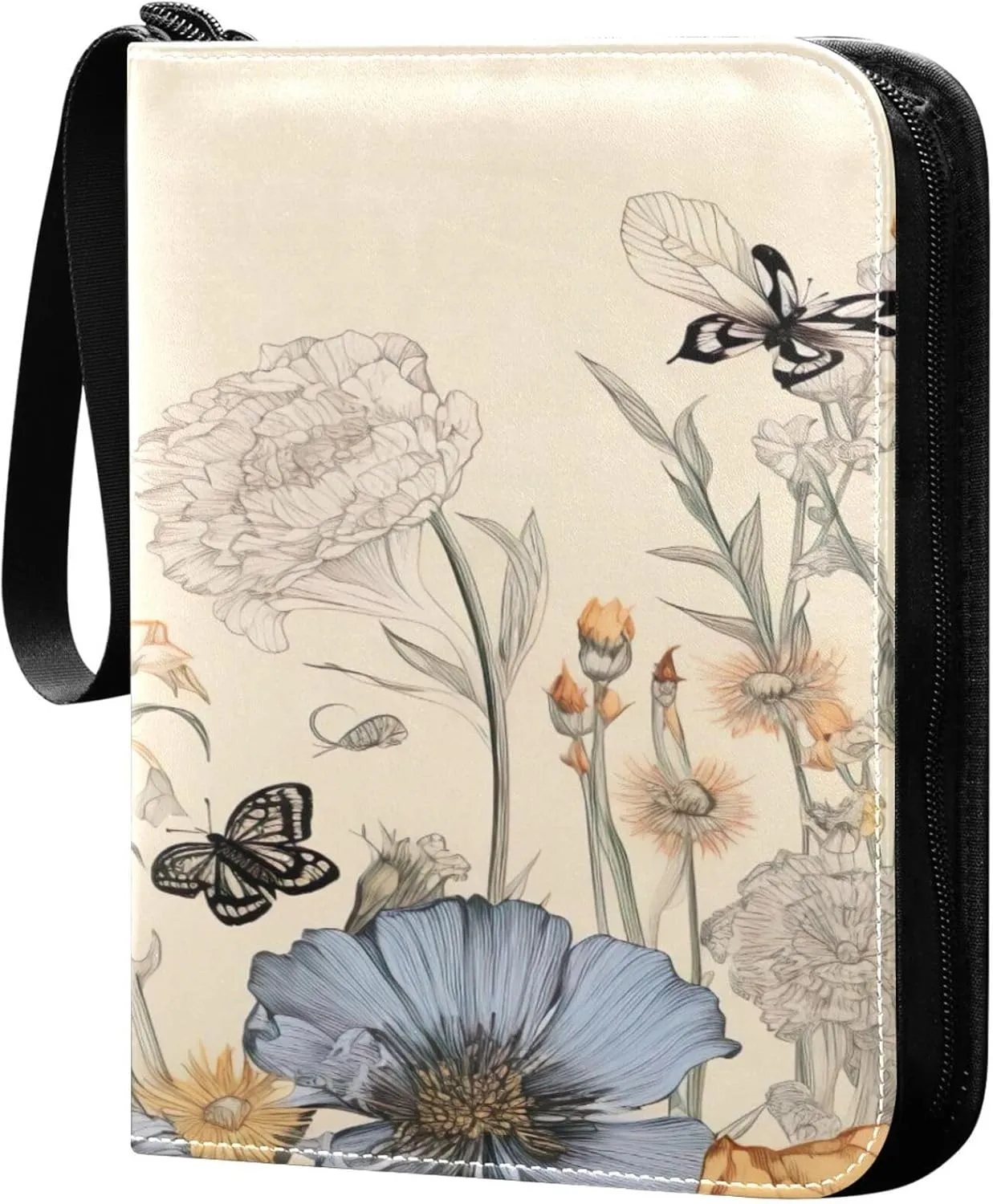 xigua Colorful Herbal Wildflower Card Binder 4-Pockets, Trading Card Binder 400 Pockets Baseball Card Binder Waterproof PU Leather Card Collection Binder for Games Card Album Card