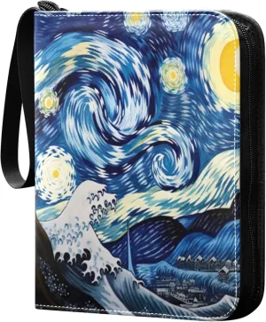 xigua Van Gogh Paintings Card Binder 4-Pockets, Trading Card Binder 400 Pockets Baseball Card Binder Waterproof PU Leather Card Collection Binder for Games Card Album Card