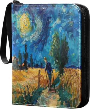 xigua Van Gogh Paintings Card Binder 4-Pockets, Trading Card Binder 400 Pockets Baseball Card Binder Waterproof PU Leather Card Collection Binder for Games Card Album Card