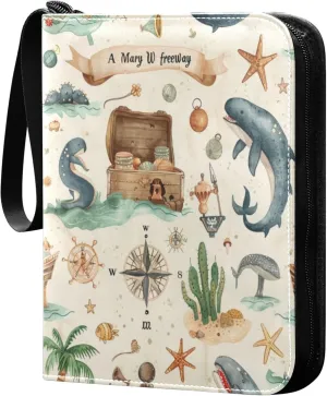 xigua Vintage Pirate Map Card Binder 4-Pockets, Trading Card Binder 400 Pockets Baseball Card Binder Waterproof PU Leather Card Collection Binder for Games Card Album Card