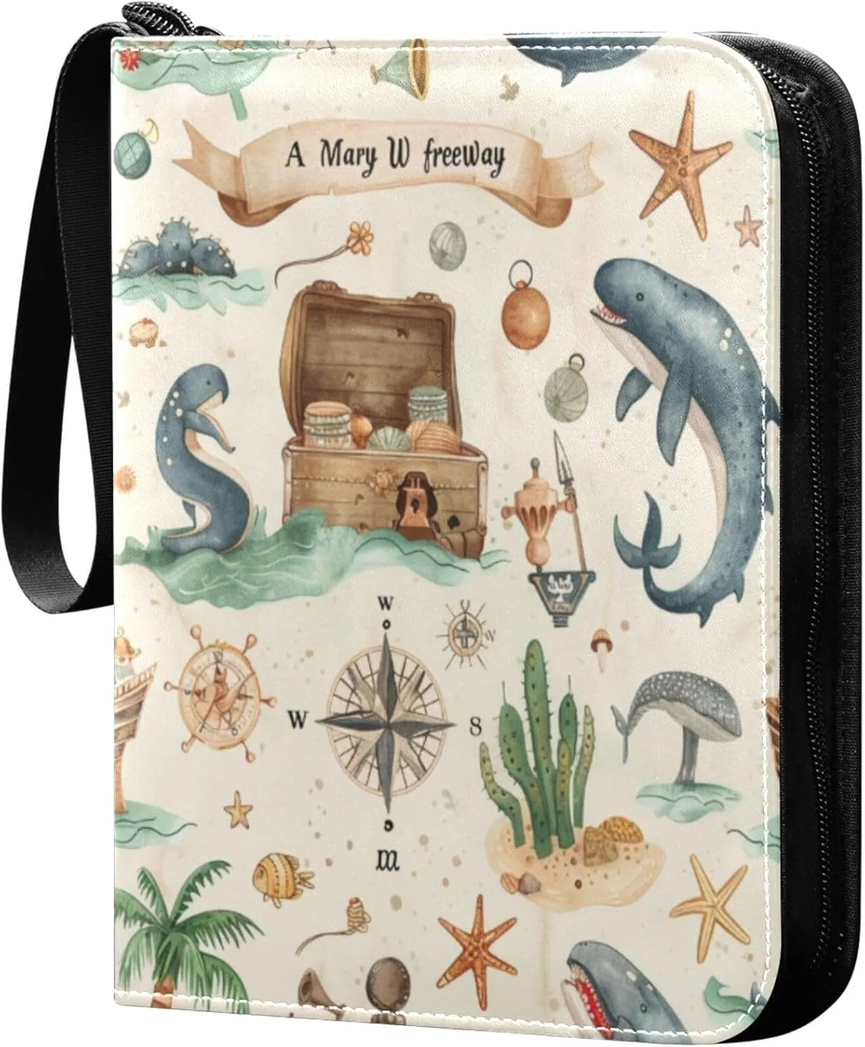 xigua Vintage Pirate Map Card Binder 4-Pockets, Trading Card Binder 400 Pockets Baseball Card Binder Waterproof PU Leather Card Collection Binder for Games Card Album Card