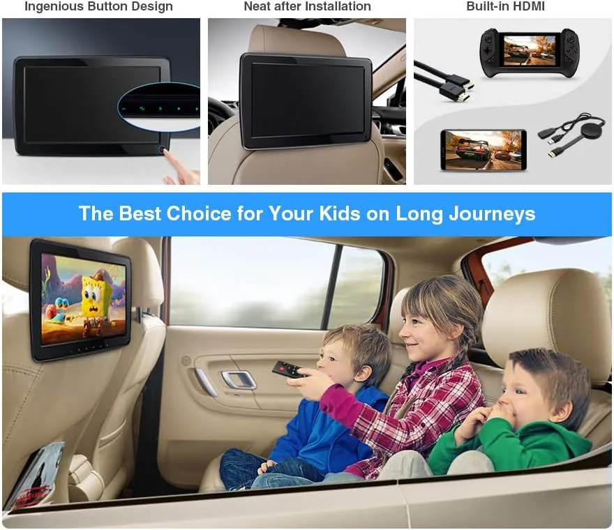 XTRONS 11.6 Inch Car Headrest Mount Monitor with HDMI Input, 1080P Wide Screen with IPS Display Portable Video Player for Car Backseat Multimedia Entertainment Supports AV-in USB SD