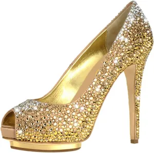 XYD Women Plated Platform High Heels Pumps Peep Toe Fancy Crystals Rhinestones Stilettos Gorgeous Evening Shoes