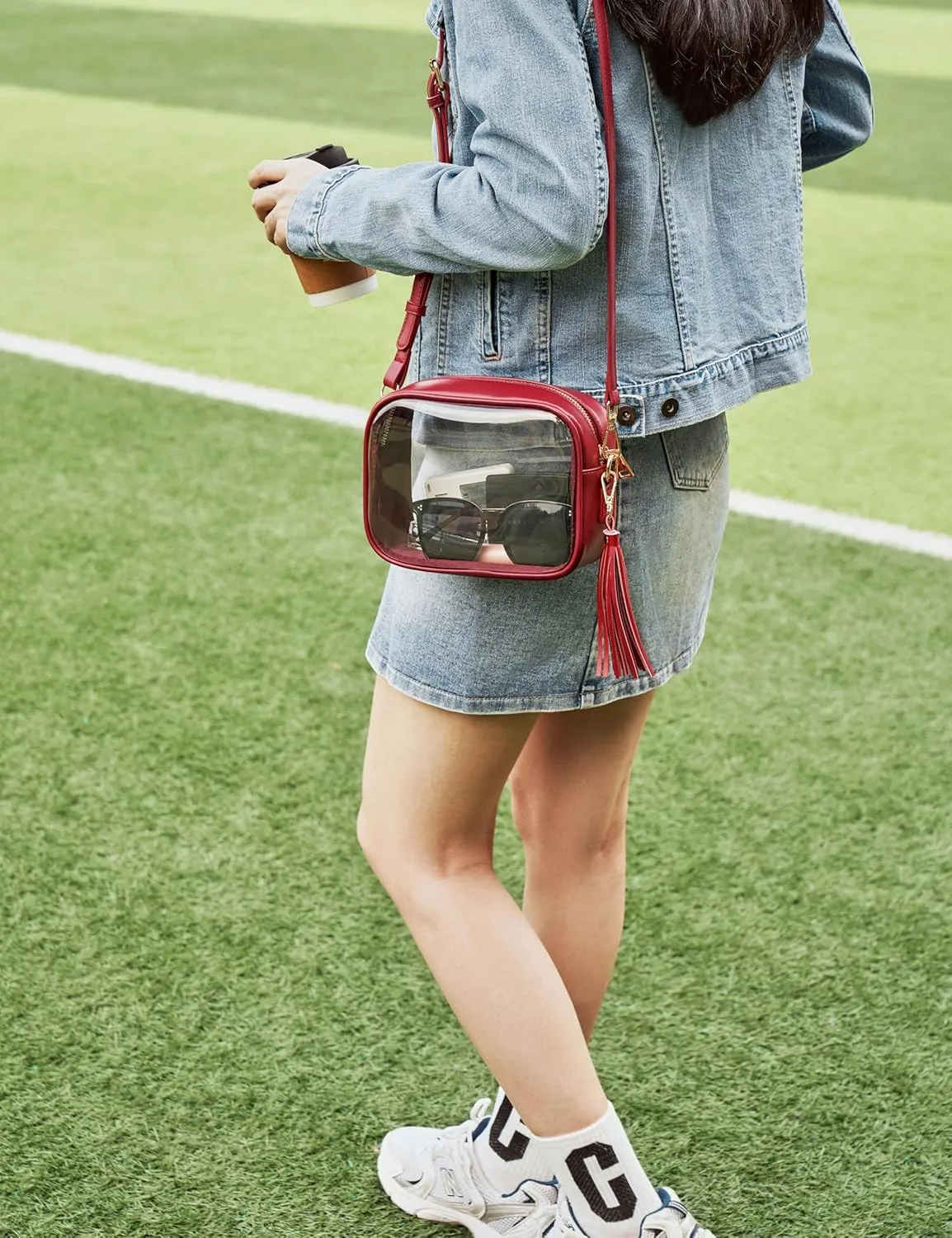 Yarnic Stadium Approved PVC Crossbody Purse - Small Clear Bag with Adjustable Shoulder Strap