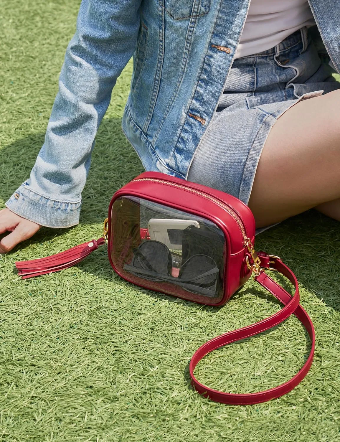 Yarnic Stadium Approved PVC Crossbody Purse - Small Clear Bag with Adjustable Shoulder Strap