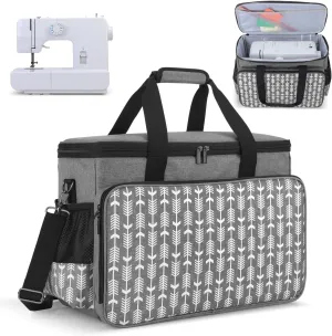 Yarwo Sewing Machine Carrying Case with Thicken Bottom Board, Universal Sewing Machine Tote Compatible with Most Standard Sewing Machine and Accessories,Gray with Arrow