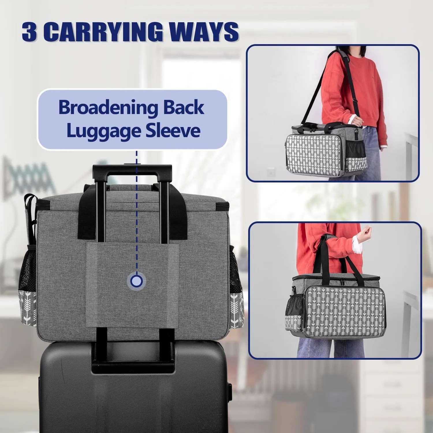 Yarwo Sewing Machine Carrying Case with Thicken Bottom Board, Universal Sewing Machine Tote Compatible with Most Standard Sewing Machine and Accessories,Gray with Arrow