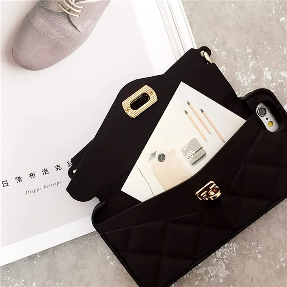 Yatchen Wallet Case for iPhone 13 Pro,Crossbody Phone Case with Lanyard Strap Cute Flip Credit Card Holder Soft Silicone Girls Lady Handbag Case for iPhone 13 Pro Black