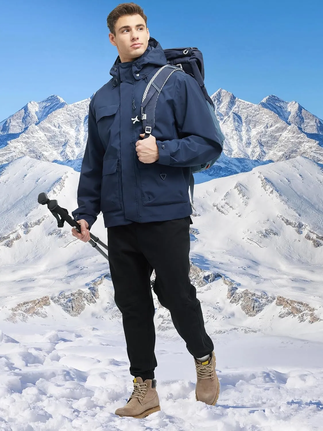 YGREYG Men's 3 in 1 Waterproof Winter Jackets Ski Warm Snow Rain Coat Puffer Liner Hood Windbreaker