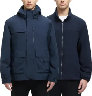 YGREYG Men's 3 in 1 Waterproof Winter Jackets Ski Warm Snow Rain Coat Puffer Liner Hood Windbreaker