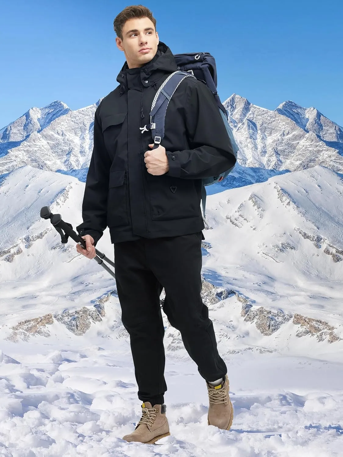 YGREYG Men's 3 in 1 Waterproof Winter Jackets Ski Warm Snow Rain Coat Puffer Liner Hood Windbreaker