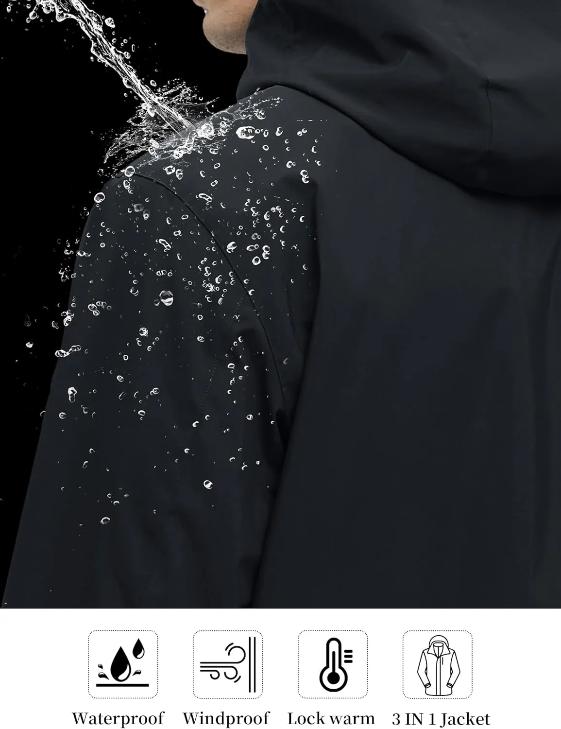 YGREYG Men's 3 in 1 Waterproof Winter Jackets Ski Warm Snow Rain Coat Puffer Liner Hood Windbreaker