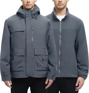 YGREYG Men's 3 in 1 Waterproof Winter Jackets Ski Warm Snow Rain Coat Puffer Liner Hood Windbreaker