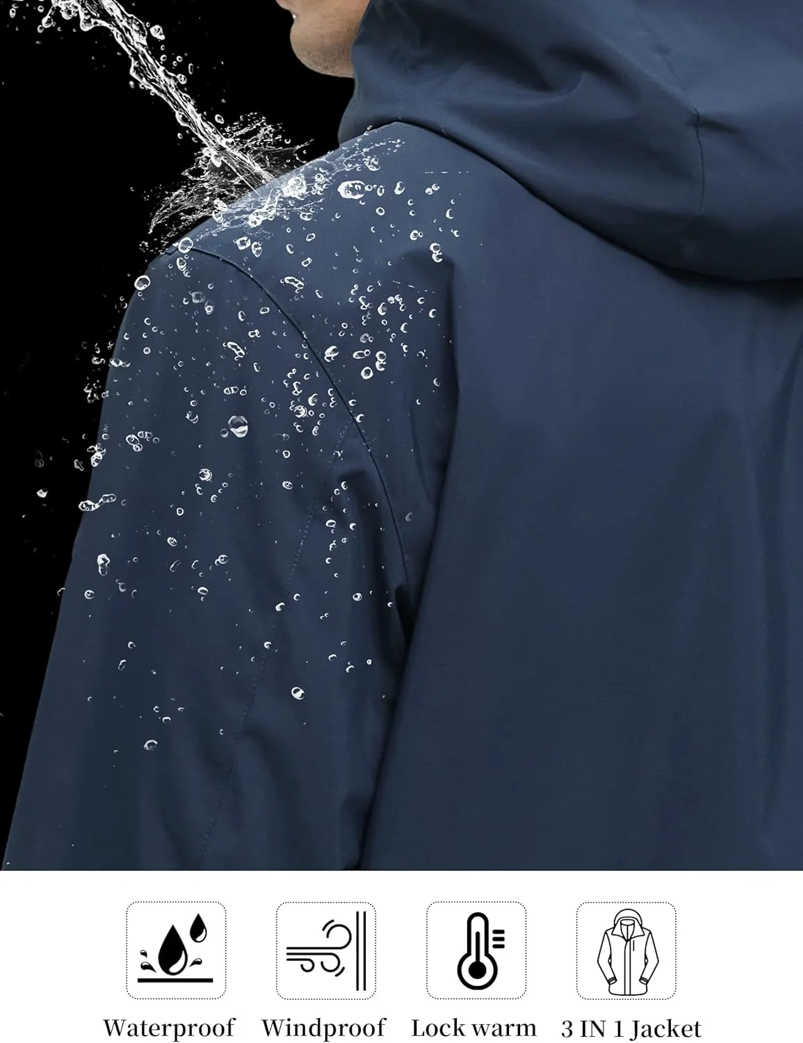 YGREYG Men's 3 in 1 Waterproof Winter Jackets Ski Warm Snow Rain Coat Puffer Liner Hood Windbreaker