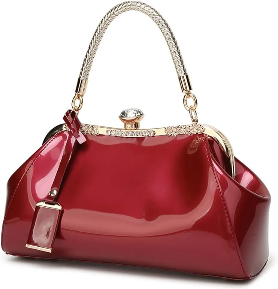 Yohora Women Retro Top Handle Handbag Kiss Lock Shoulder Bag Clutch Purse with Adjustable Strap Evening Crossbody Wallet