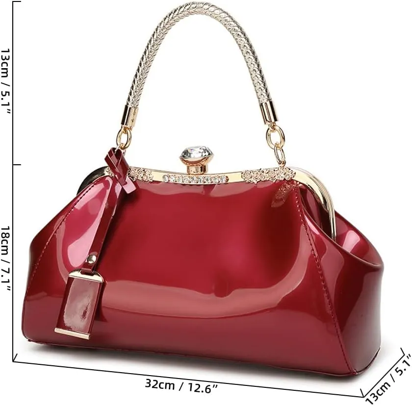 Yohora Women Retro Top Handle Handbag Kiss Lock Shoulder Bag Clutch Purse with Adjustable Strap Evening Crossbody Wallet