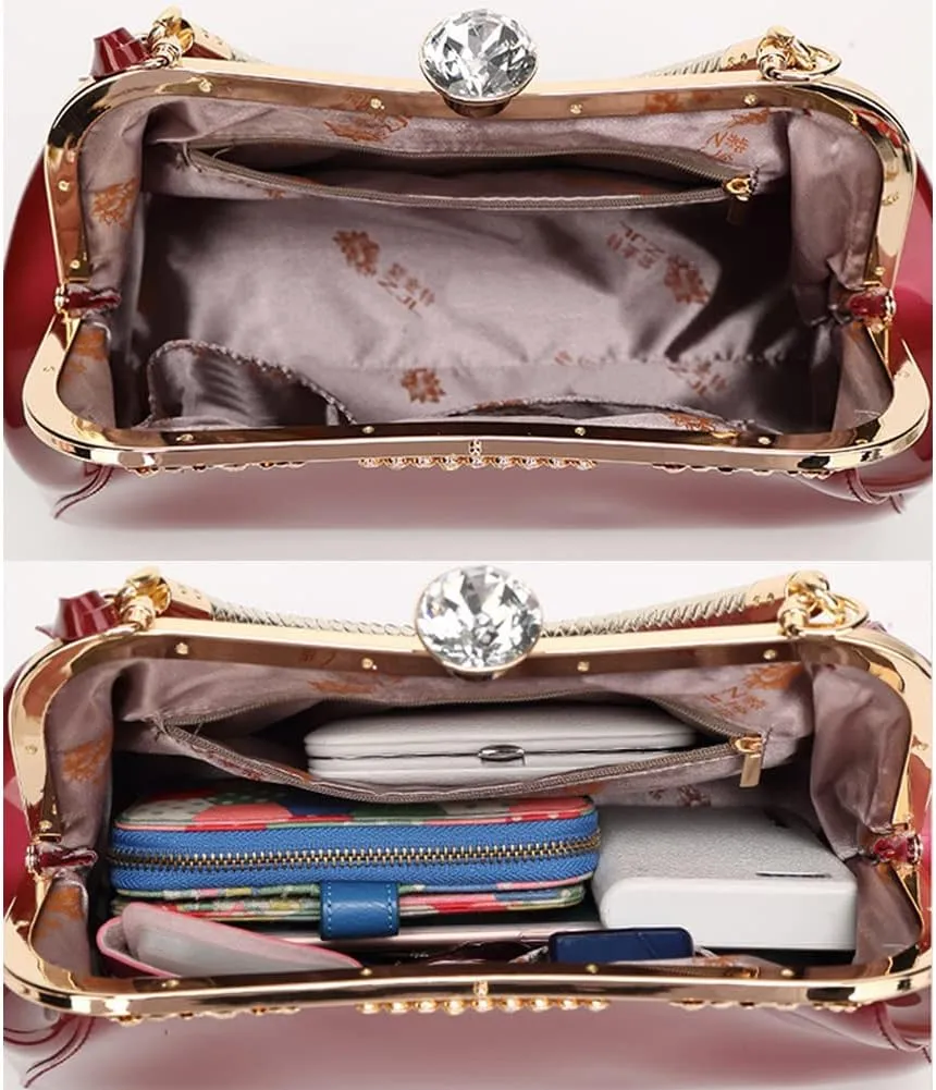 Yohora Women Retro Top Handle Handbag Kiss Lock Shoulder Bag Clutch Purse with Adjustable Strap Evening Crossbody Wallet