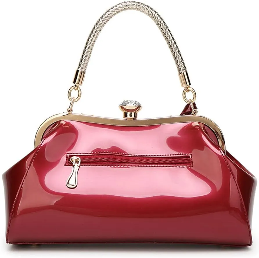 Yohora Women Retro Top Handle Handbag Kiss Lock Shoulder Bag Clutch Purse with Adjustable Strap Evening Crossbody Wallet