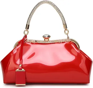 Yohora Women Retro Top Handle Handbag Kiss Lock Shoulder Bag Clutch Purse with Adjustable Strap Evening Crossbody Wallet
